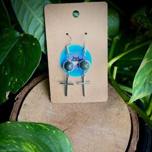Cross + African Jade Earrings