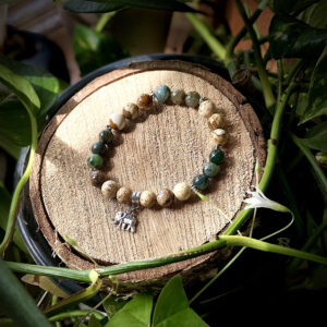 Elephant Charm + Picture Jasper & Moss Agate Mala Bracelet