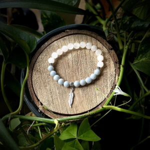 Feather Charm + Angelite & Angola Quartz Mala Bracelet
