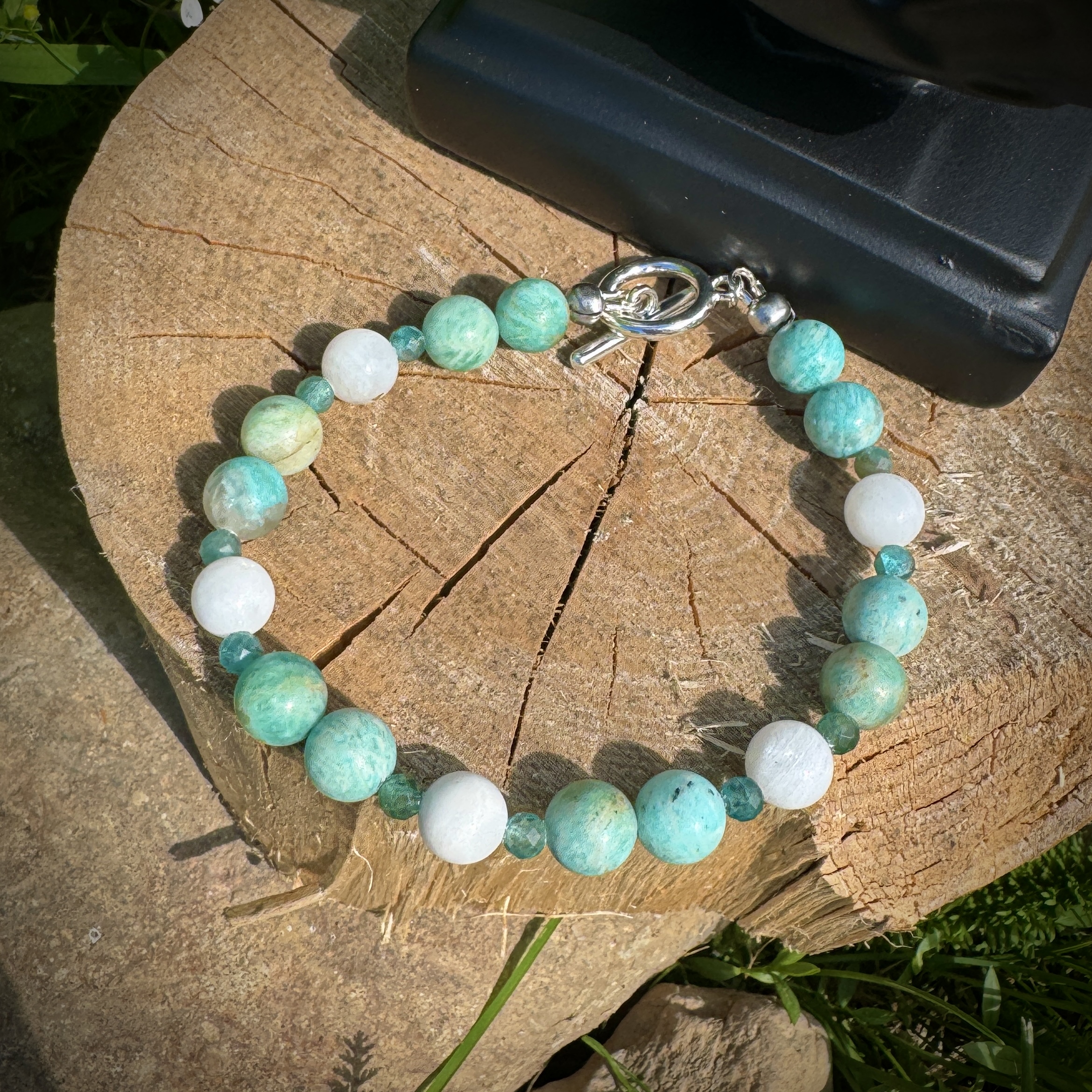Seafoam Serenity Necklace + Mozambique Amazonite, Rainbow Moonstone & Blue Kyanite - Image 4