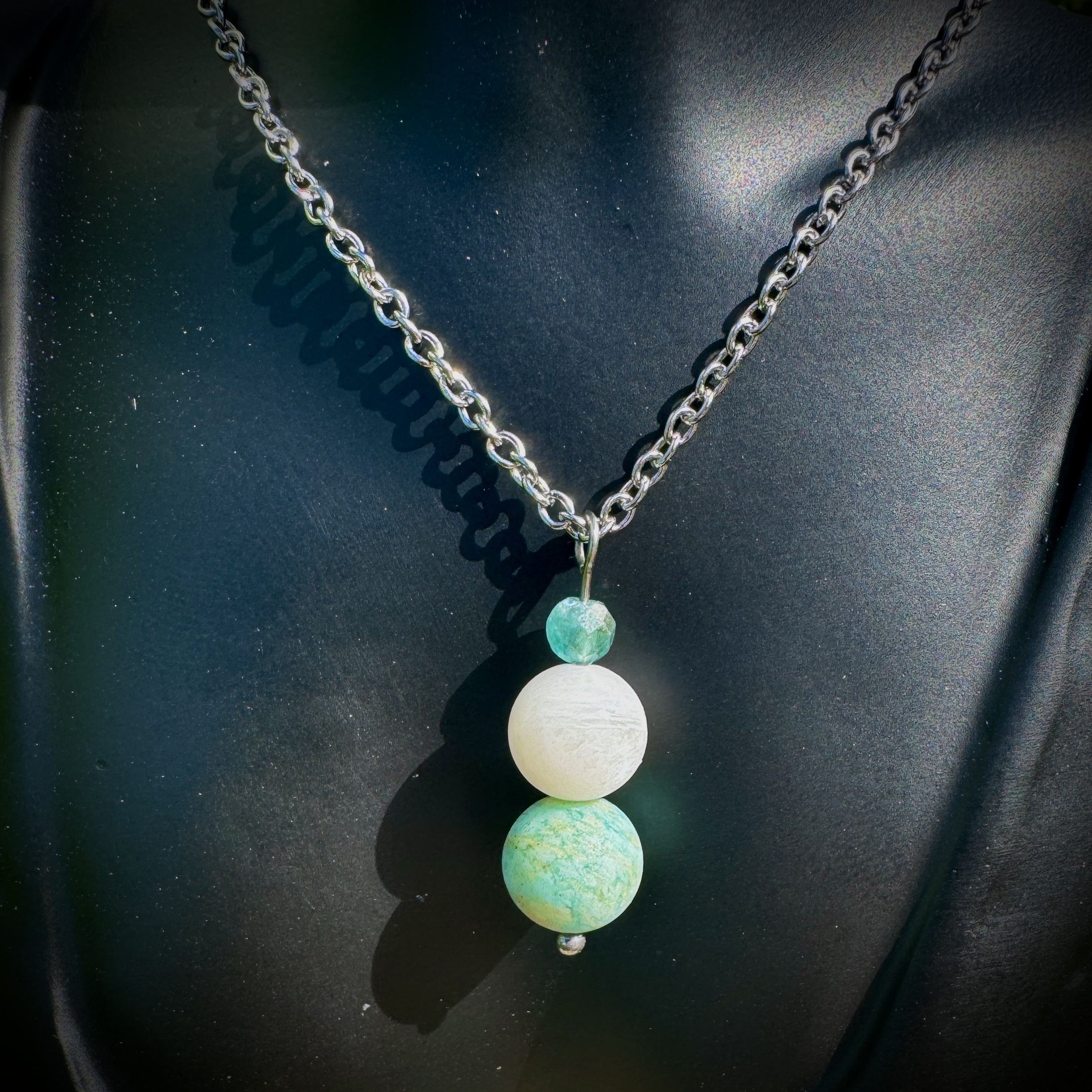 Seafoam Serenity Necklace + Mozambique Amazonite, Rainbow Moonstone & Blue Kyanite - Image 3