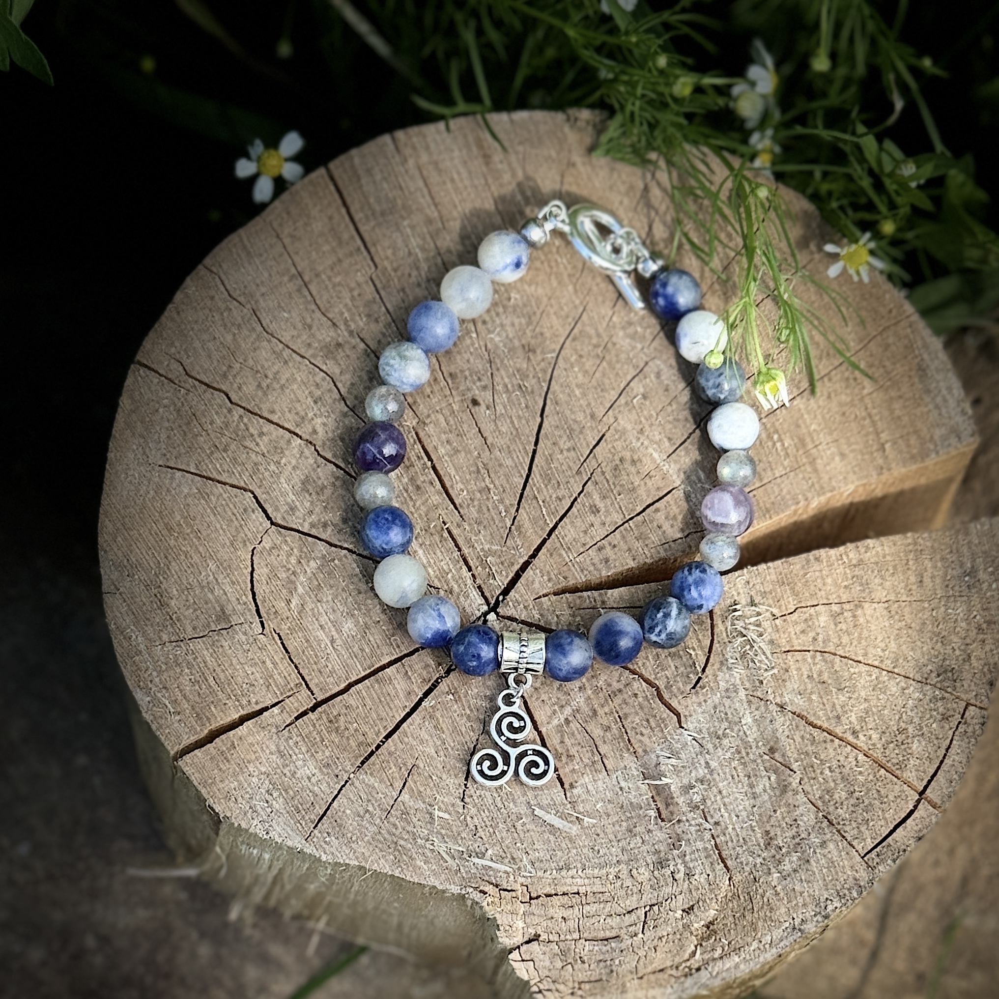 Triskelion Toggle Bracelet + Sodalite, Labradorite & Amethyst