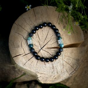 Men’s Celtic Mala + Black Obsidian, Black Lava Stone, & Moss Agate