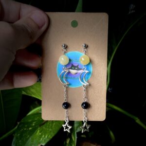 Moon & Star + Honey Jade & Blue Sapphire Jade Earrings